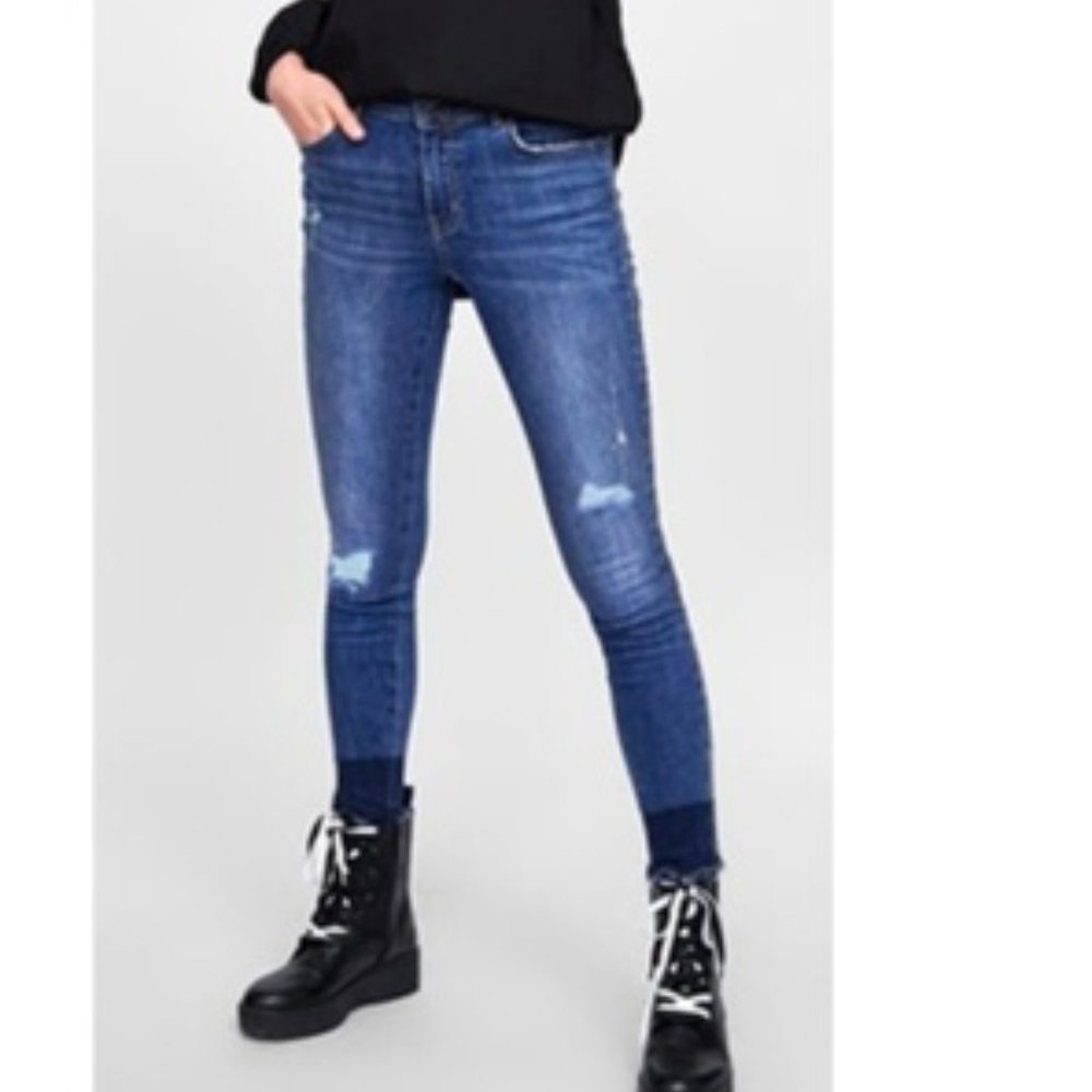 NWT Zara Released Hem Dark Skinny Jeans Mid Rise